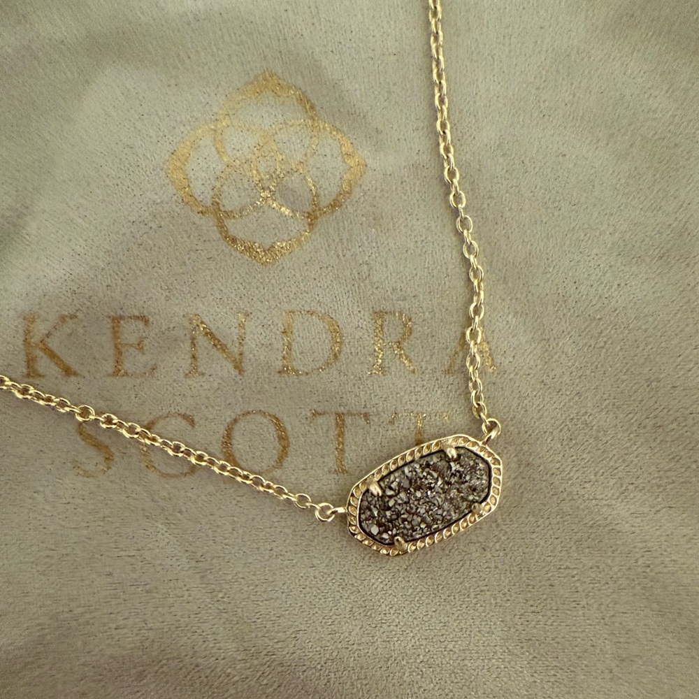 Kendra Scott Elisa Necklace Platinum Drusy Pendant Gold Chain